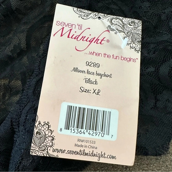 NWT Seven ‘til Midnight Womens XL Black Lace Allover Lace Boyshort Panty Panties - Picture 3 of 4